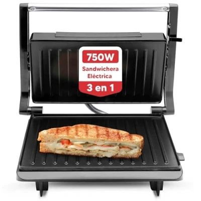 Imagen de Sogo Sandwichera Eléctrica Plancha Grill de cocina, Placas Parilla Antiadherentes 23x14 cm, 750w (SS 7122)