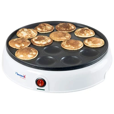 Imagen de Bestron Poffertjes Maker in Retro Design, Mini Pancake Maker, con revestimiento antiadherente, Sweet Dreams, 800 W, Color: Blanco