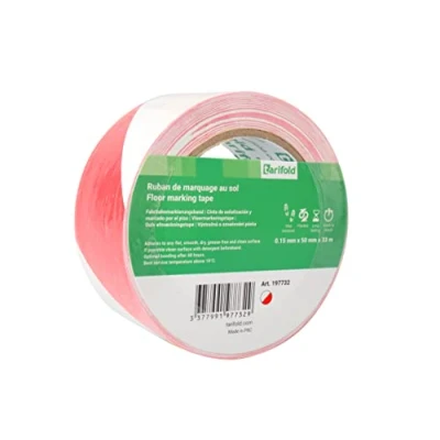 Imagen de Cinta adhesiva tarifold seguridad para marcaje y señalizacion de suelo 33 mt x 50 mm color blanco/rojo