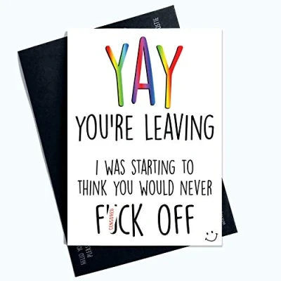 Imagen de Wall Smart Designs Divertida tarjeta de felicitación para colega con texto en inglés Good Luck Congrats Coworker Leaving New Job Goodbye Funny Card Rude Banter PC610