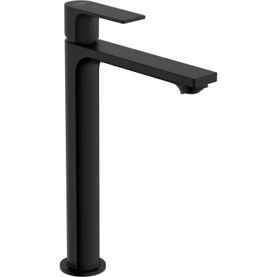Imagen de hansgrohe Rebris E mezclador monomando de lavabo 240 CoolStart para lavabos con desagüe automático, proyección 169 mm, 72581, Color: Negro Mate