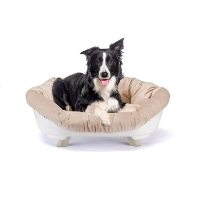 Imagen de Ferplast Cama Perro y Gato con Cojin, Cesta Perro, Lavable, Elevada para Perros Medianos, Transpirable Antideslizante, Sofa&#039; Throne 85 x 62 h 33 cm, Blanco