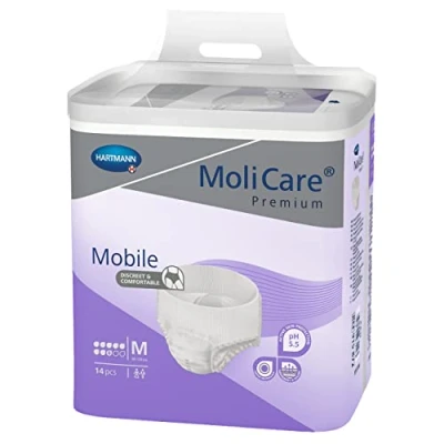 Imagen de Molicare Premium Mobile, Pañal para Adultos Desechable, Bragas Protectoras Incontinencia Severa Urinaria o Fecal, Pañales Máxima Absorción, Hombres y Mujeres, 14 Unidades, Talla M (80 120cm)