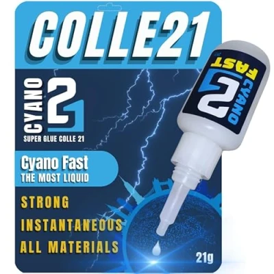 Imagen de pegamento Colle21 FAST, flacones de 21 g., ciano acrilato ultra líquido Super multiuso, fuerte, líquido, profesional