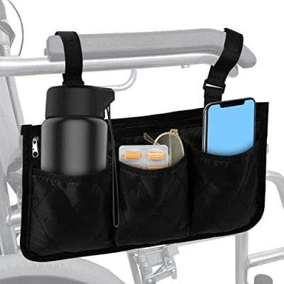 Imagen de Vesaneae Bolsas para Silla de Ruedas, Bolsa Transporte Accesorios Sillas Cochecitos Bebé, Ayuda Personas Mayores, reposabrazos Colgar (Negro)