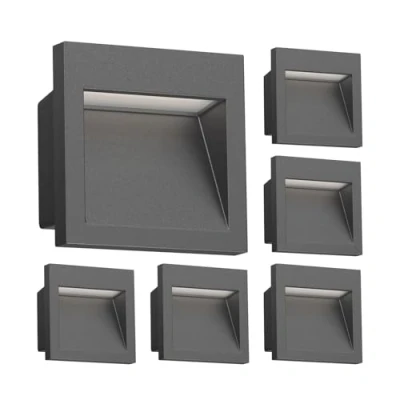 Imagen de ledscom.de 6 LED aplique empotrable NOLA, downlight para exteriores, IP54, antracita mate, 90 x 90mm, blanco cálido