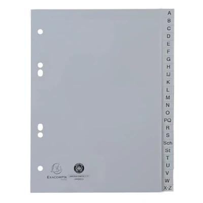 Imagen de Exacompta Ref. 1743B Caja de 25 separadores impresos alfabéticos PP reciclado Gris A Z (alfabeto alemán) 24 posiciones A5