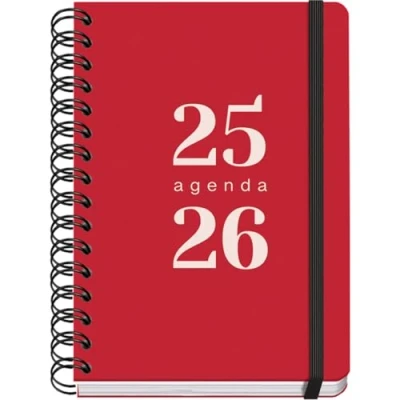 Imagen de Dohe Agenda Escolar 2024 2025 Semana Vista, Tamaño A5 (15x21 cm), Cierre Anillas y Goma, Español e Inglés, 4 Páginas de Pegatinas, Septiembre a Junio, Material GRAMMAR Rojo