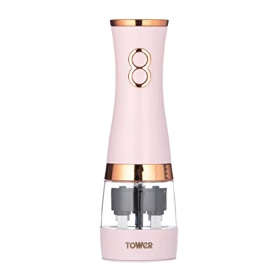 Imagen de Tower T847004PNK molinillos eléctricos de sal y pimienta, funciona con pilas, cerámica ajustables, color rosa oro