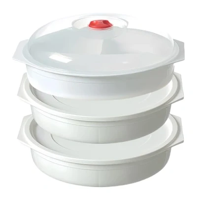 Imagen de SPORWAY 3 platos para microondas con tapa: compartimentos de división microondas, latas almacenamiento, almacenamiento calefacción, 3º piso vajilla