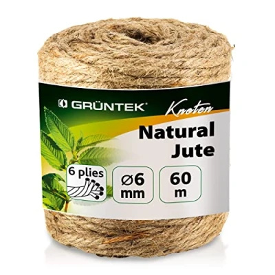 Imagen de GRÜNTEK Cordel de Yute Cuerda Sisal Rascador para Gatos 6mm x 1 Rollo 60 M Manualidades Hilo macramé jardinería decoración Tarjetas Regalo