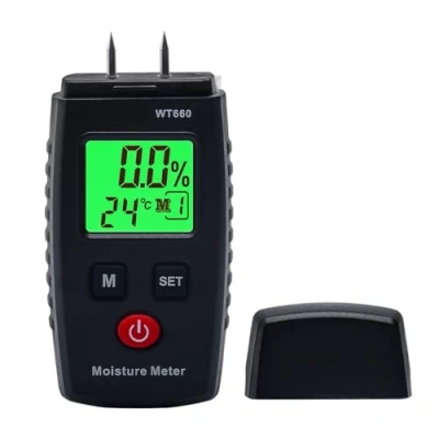 Imagen de medidor de humedad, humedad madera tipo pin con 7 modos, pantalla LCD retroiluminación, detector moho y materiales construcción,