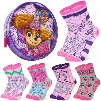 Imagen de Paw Patrol Calcetines Divertidos Transpirables para Niñas, Pack de 5 Regalos Niñas (Morado/Rosa, 23 25 EU)