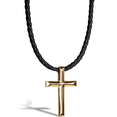 Imagen de SERASAR Collar de Cuero con Crucifijo para Hombre, Cruz Hombre Muchacho Oro Masculino 50cm Joyas Hombres Regalo