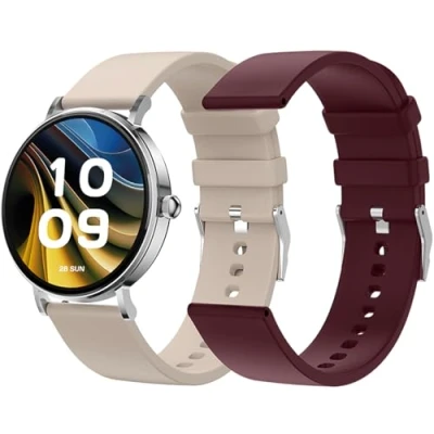 Imagen de SPC Smartee Duo Velvet Smartwatch Reloj Inteligente Pantalla AMOLED 1,32 Llamadas Bluetooth 2 Correas Beige y Granate 100 Deportes 7D batería, Carga inalámbrica Control App Android/iOS