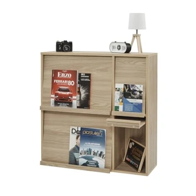 Imagen de Iris Ohyama, Mueble de almacenamiento con 4 puertas plegables / Armario madera Abatible Armario, Diseño,Modular, Oficina, Casa biblioteca Flap Rack FR F4 Marrón claro