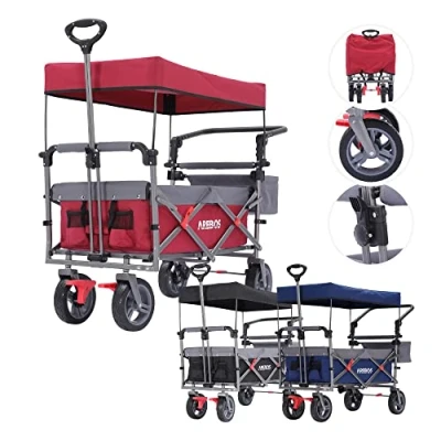 Imagen de AREBOS Carro de Mano Premium con Techo Plegable Carretilla Jardin Playa Rojo
