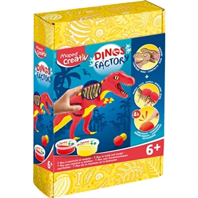 Imagen de Maped Set de Manualidades para Niños Dinos Factory T Rex a Partir 6 Años Ideal Construir y Moldear Incluye 1 Esqueleto Madera, Botes Pasta Ligera, 3 Ojos Caja, 907210