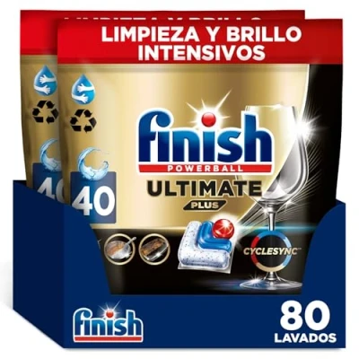 Imagen de Finish Powerball Ultimate Plus All in 1. pastillas para el lavavajillas. tecnología Cyclesync. limpieza intensiva y brillo diamante. 80 (2x40 pastillas)