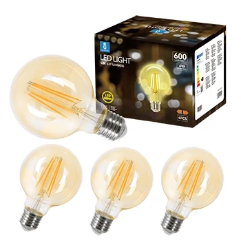Imagen de Aigostar Bombilla LED E27 Edison, 6W Equivalente a 48W, Blanco Cálido 2200K, 600 Lúmenes, Vintage Decorativa G80 de Filamento, No Regulable, Cristal ámbar, Pack 4