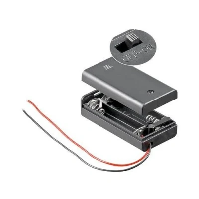 Imagen de CABLEPELADO Portapilas con Interruptor ON/Off Soporte de Batería AA Incluye Cable 200mm Voltaje Total: 3V (1.5V por Pila) Apto para 2 Pilas LR6 (FR6, HR6, LR6)