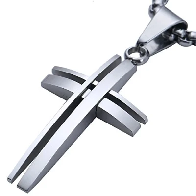 Imagen de DonDon Collar 52 cmcon Colgante Cruz Moderno de Acero Inoxidable Plateado para Hombres en Bolsa Joyas
