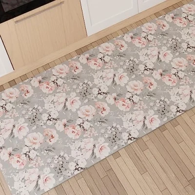 Imagen de PETTI Artigiani Italiani Alfombra para Cocina Antideslizante y Lavable, Medidas 52 x 480 cm, diseño Floral 17, Gris, 100% Fabricado en Italia