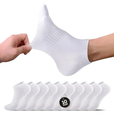 Imagen de Momoshe Calcetines Tobilleros Hombre Mujer Deporte 10 Pares Cortos Blancos Algodon 35 38