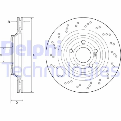 Imagen de DELPHI BG4920C Disco de freno 320 24 5 ventilado, perforado revestido altamente carbonizado sin cojinete rueda, anillo sensor ABS