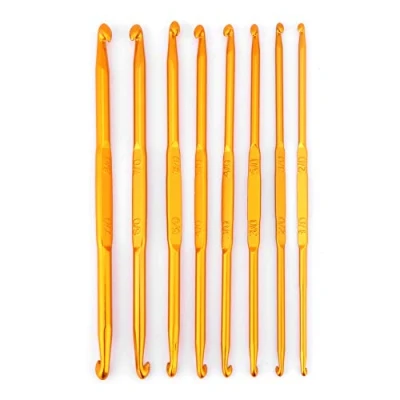 Imagen de 8 unids Ganchillo Doble Gancho Extremite Dorado Alumina Punta de Cara Conjunto Agujas tejer Tejido Craft
