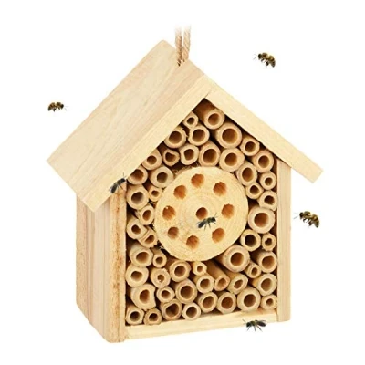 Imagen de Relaxdays Hotel Insectos, Nido Abejas y Avispas Silvestres, Jardín, Balcón, Refugio Abejas, 15,5 x 14,5 8 cm, Natural