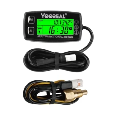 Imagen de Yooreal Medidor de temperatura aceite agua del motor, tacómetro digital, contador horas, alerta RPM y temperatura,pantalla retroiluminada para tractor césped,compresor,generador etc..