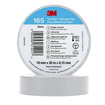 Imagen de 3M Temflex 165 Cinta aislante (vinilo, 0,152 mm x 19 20 m), color blanco