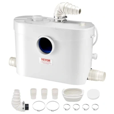 Imagen de VEVOR 900 W Bomba Trituradora para Inodoro con 4 Entradas de Agua, Caudal 48 GPM, Altura 12 m, Máquina Descarga Ascendente Eliminación Aguas Residuales Inodoro, Lavabo y Bañera