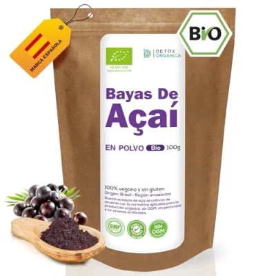 Imagen de Bayas De Acai en Polvo Orgánico 100 g Congelado BIO (Freeze Dried/Liofilizadas) Berry Extracto Crudo La Pulpa Organico Cultivado Brasil Detox Organica