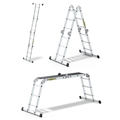 Imagen de DRABEST Pro Escalera de Aluminio 4x3 Plataforma Trabajo Configuración Múltiple 3 Peldaños Ligera Plegable para el Hogar 150kg 25x95x35cm 15,1kg