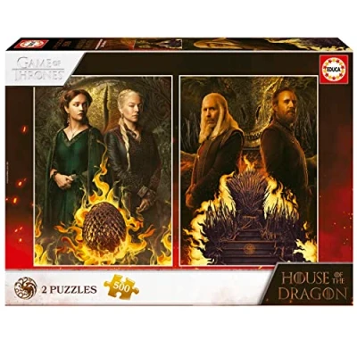 Imagen de Educa House of The Dragon Pack de 2 Puzzles con 500 Piezas Cada uno. Medida aproximada una Vez montado: 34 x 48 cm. Incluye Cola Fix Puzzle para colgarlo finalizado. +11 años (19573)