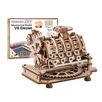 Imagen de WOODEN.CITY Maquetas para Construir Adultos, Motor V8 Detallado, Kit de Modelismo Escala 1:8, Montar, Puzzle 3D Madera