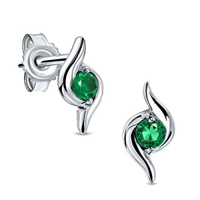 Imagen de Miore pendientes presion en oro blanco 9 kt 375 con esmeralda verde