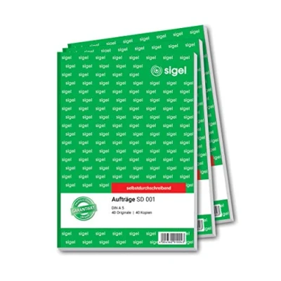 Imagen de SIGEL SD001 Libreta para pedidos (A5, 2 x 40 hojas, autocopiante, 3 unidades)