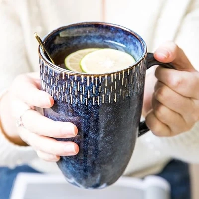 Imagen de taza de café grande, grande 600 ml, gres, capuchino tazas XXL, cerámica, gran capacidad con asa, porcelana