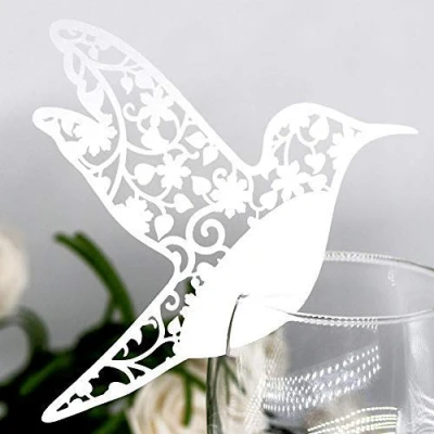 Imagen de 50pcs Lugar de Boda Tarjetas Pájaro Forma Hueco Nombre Personalizadas Mesa Recepción Decoración Invitado para Vidrio vino Banquetes [1#]