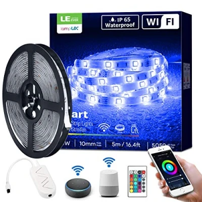 Imagen de LE 5M 24W Luces de Tira LED WiFi 2,4 GHz, Impermeable IP65, Tiras 16 Millones RGB Regulable con APP, Control Remoto Temporizador, Compatible Alexa/Google Home, Decoración Interior Exterior