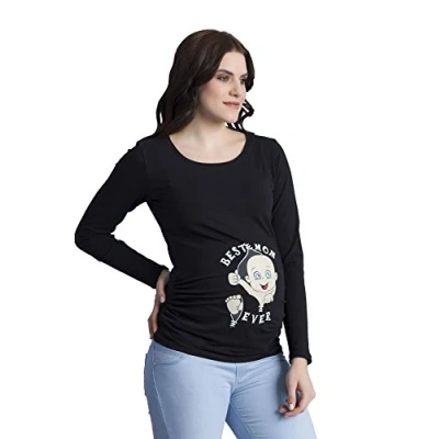 Imagen de Best Mom Ever Camiseta Divertido Estampada de Manga Larga Premamá para Mujer Embarazo Lactancia T Shirt (Negro, Large)