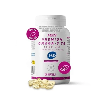 Imagen de Premium Omega 3 de HSN 5 Estrellas IFOS 120 Perlas con 500 mg EPA + 250 DHA 1000 Puro Aceite Pescado en Forma Triglicéridos Altamente Concentrado No GMO, Sin Gluten
