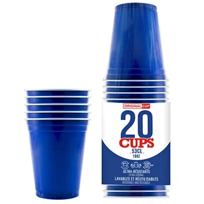 Imagen de Paquete de 20 tazas Azules originales oficiales Copas Americanas 53cl Beer Pong Vasos plástico reutilizables Lavado a mano ya máquina OriginalCup®