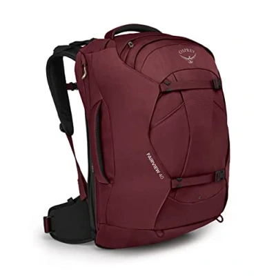 Imagen de Osprey Farpoint/Fairview Mochilas de viaje Solución versátil y cómoda para trotamundos Ligera duradera Panel trasero Airscape, Zircon Red, Mujeres, 40 L