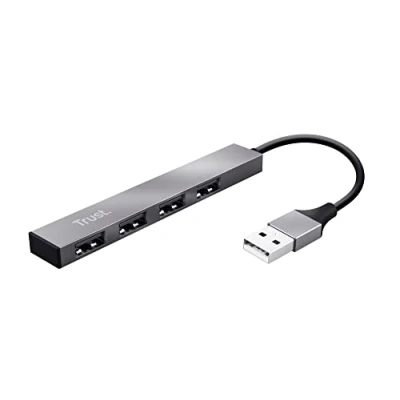 Imagen de Hub USB Trust Halyx Aluminium 4 Port Mini, 2.0, Para Portátil de Puertos, Plata