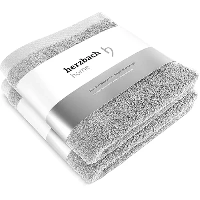 Imagen de herzbach home Toallas Premium 50 x 100 cm Juego de 2 (Gris Plateado), Suaves y absorbentes 100% algodón Natural