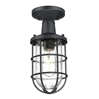 Imagen de Westinghouse iluminación 61131 Lámpara de techo semiempotrada para exteriores 1 brazo Crestview, acabado negro texturizado, vidrio fantasía transparente